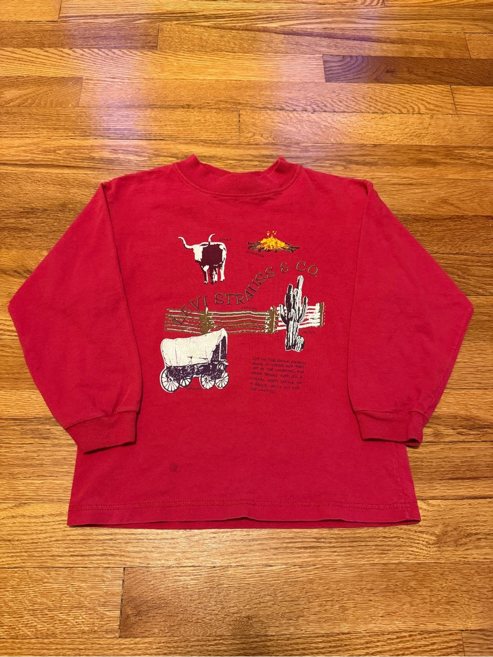 Vintage 80s 90s Levi’s Cowboy Western Rodeo T-shirt, Long Sleeve Jeans (Youth 4)